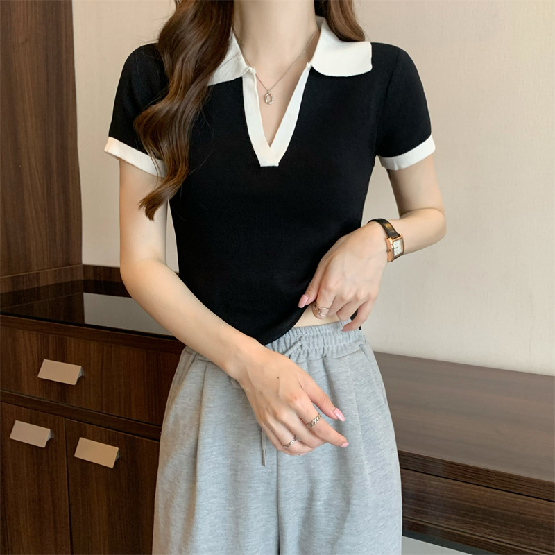 POLO Collar T-shirt Women's Knitted Sweater - Image 2