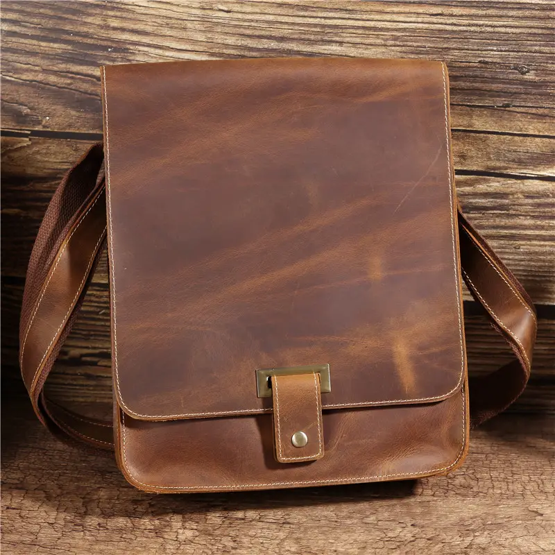 Retro Crazy Horse Leather Men's Shoulder Messenger