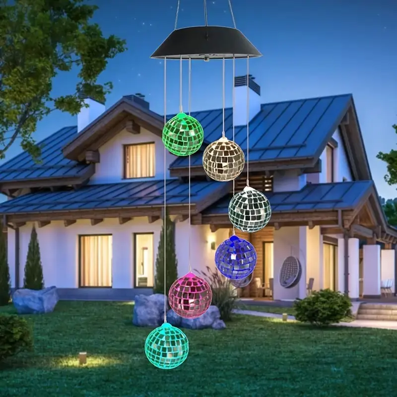 1pc Solar Wind Chimes Mobile Hanging LED Light Color Changing Wind Chime Birthday Gift For Mom Mother Laddies And Garden Patio Yard Decoration Ball