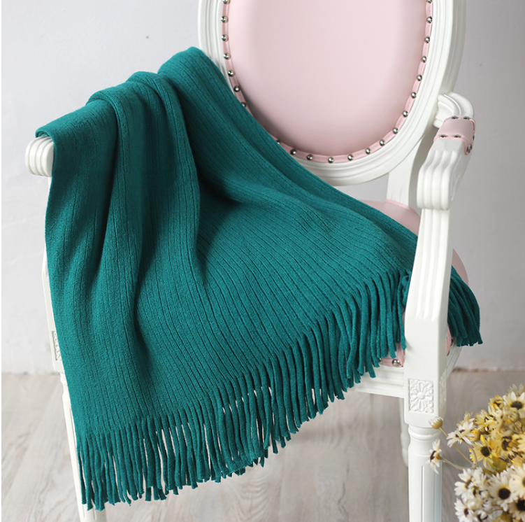 Striped Coarse Fringe Bed End Knitted Blanket Sofa