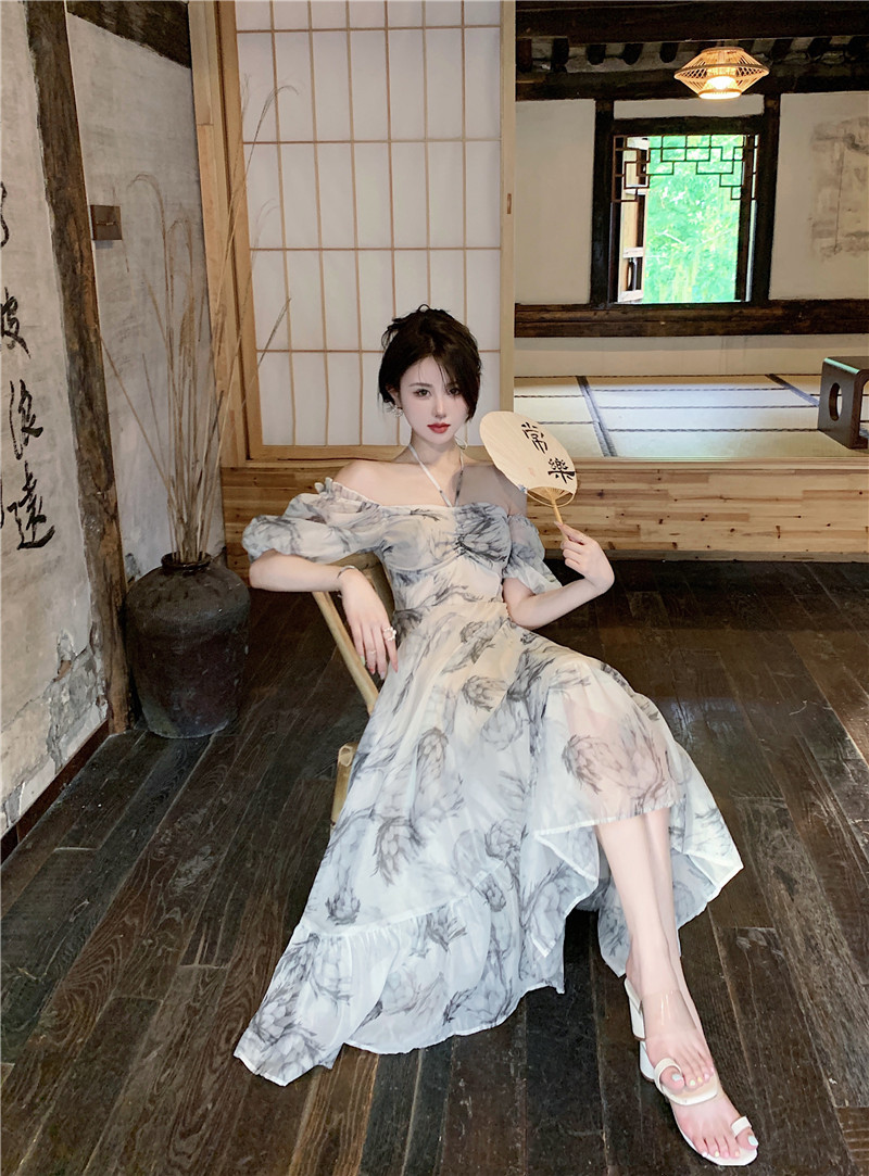 Ink Printed Waist Length Dress For Women