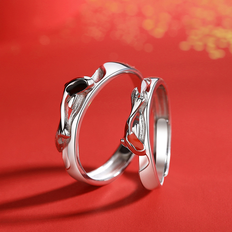 Title 6, 925 Sterling Silver Lucky Koi Couple Ring, symb...