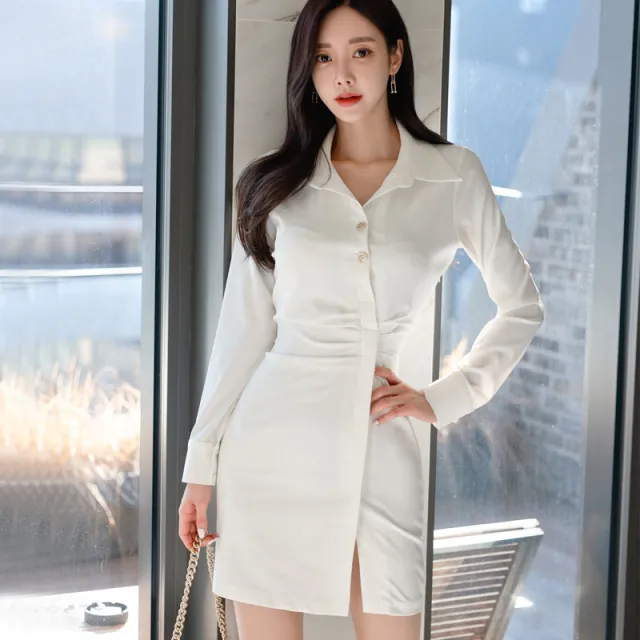 OL Temperament Elegant Slim Design Dress Professional Slit White - Shop at LoveMi