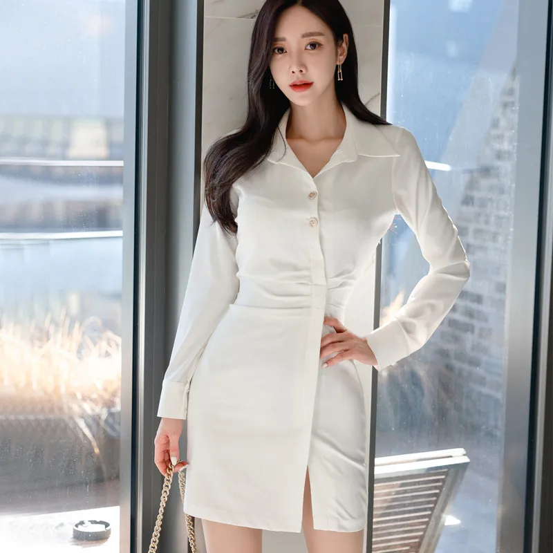 OL Temperament Elegant Slim Design Dress Professional Slit - White