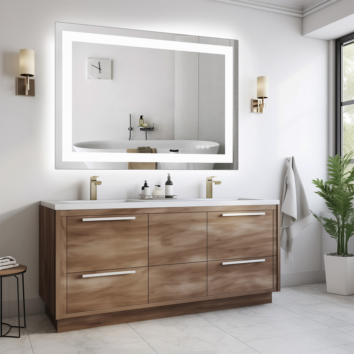 Anti-fog LED Bathroom Mirror With Dual Light Source And Three Lighting Modes--36 X 36_voghion.com