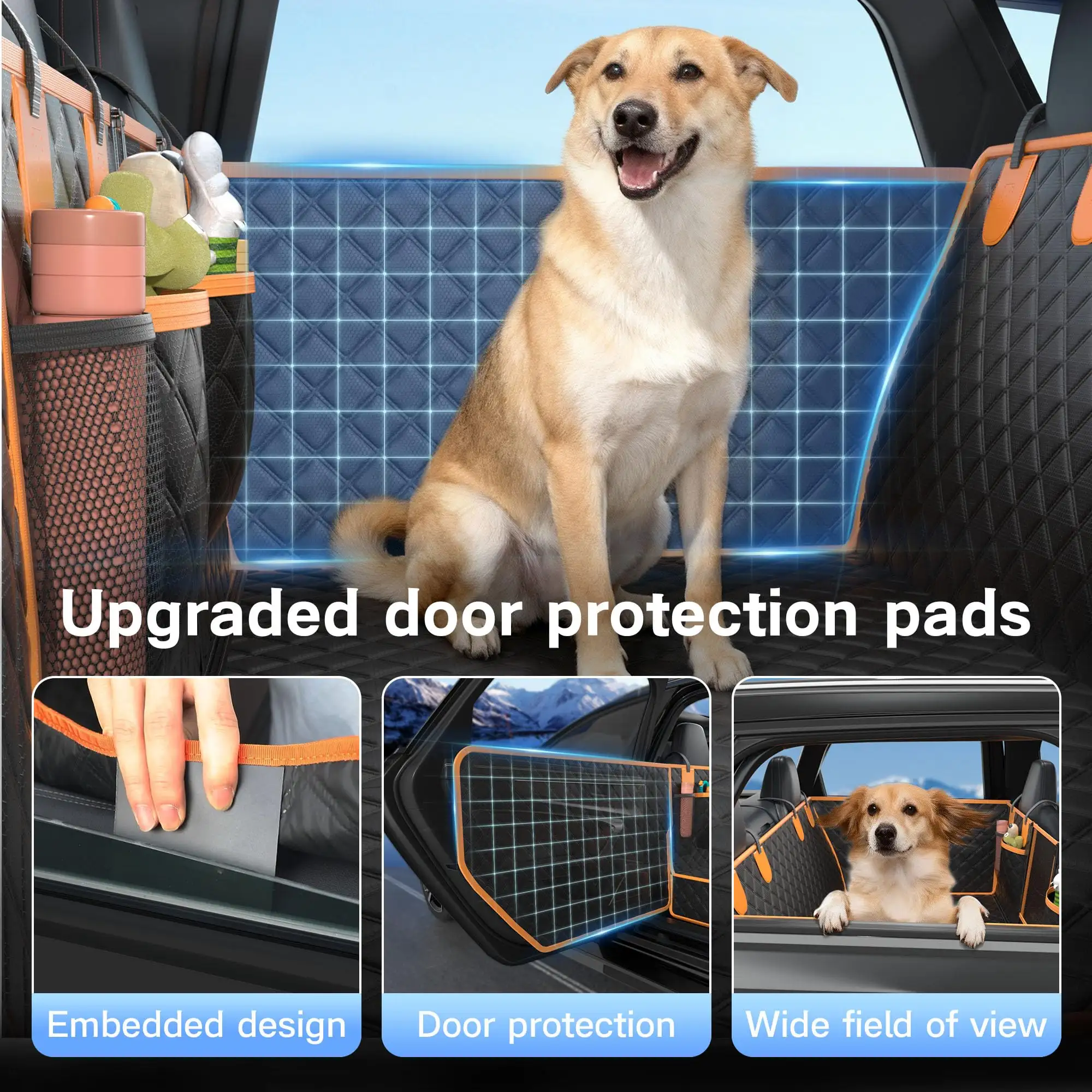 Dog Seat Cover For Back Seat, Hard Bottom Back Seat Extender, Waterproof & Machine Washable, Heavy Duty, Supports Heavy Loads For Travel & Camping, Dog Back Sea