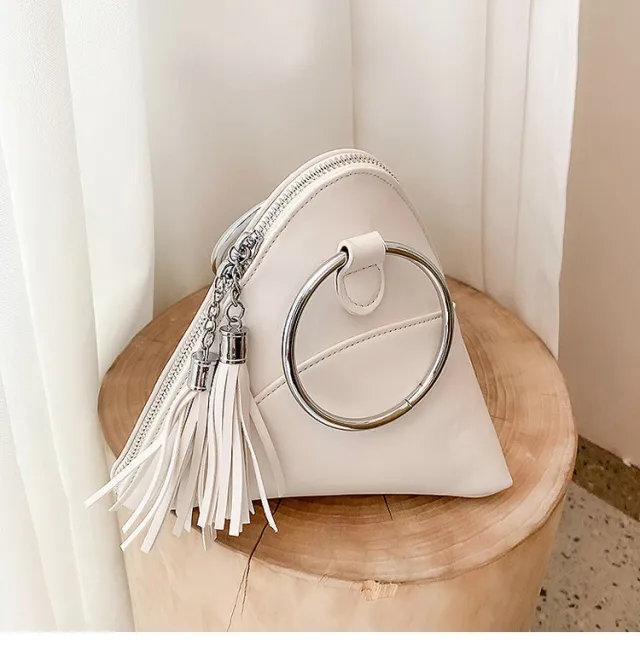 Textured Small Bag Female Tassel Handbag White - Shop at LoveMi