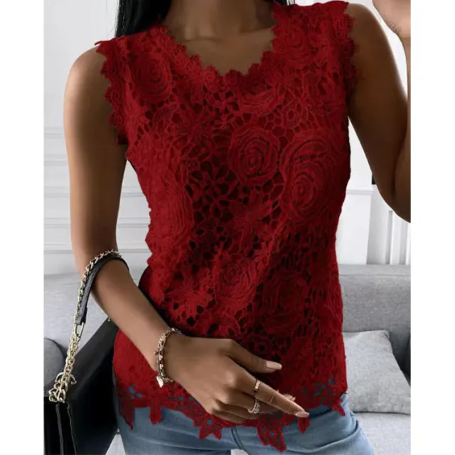 Flowers Lace Vest Women Summer Tops S 5XL Burgundy - Shop at LoveMi