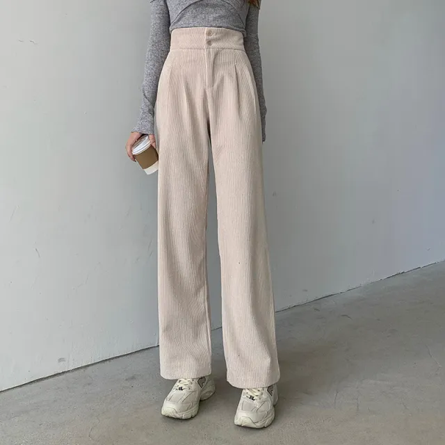 Women's Corduroy Straight Loose Wide leg Pants White - Shop at LoveMi