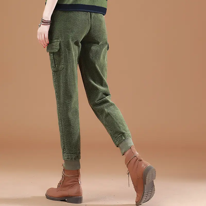 Fall Winter Tooling Corduroy Slacks High Waist Length