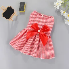 Teddy Pomeranian Bichon Pet Supplies Bow Skirt Cat Clothes - Red Check - View 1