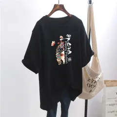 Loose Plus Size Women's Short Sleeve T-shirt - 6058Black - View 1