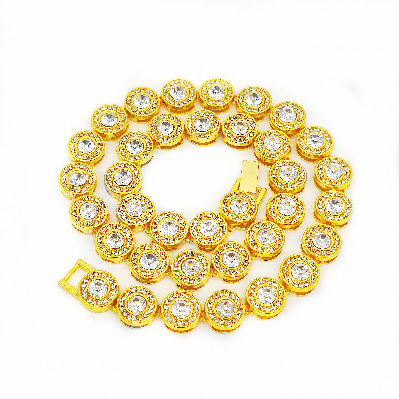 سلسلة ذهبية مزدوجة مزينة بالألماس بالكامل - عقد هيب هوب راب