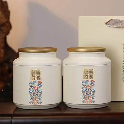 Black Tea Sealed Tin One Jin Large White Low Double Pot With Bag - Shop at LoveMi