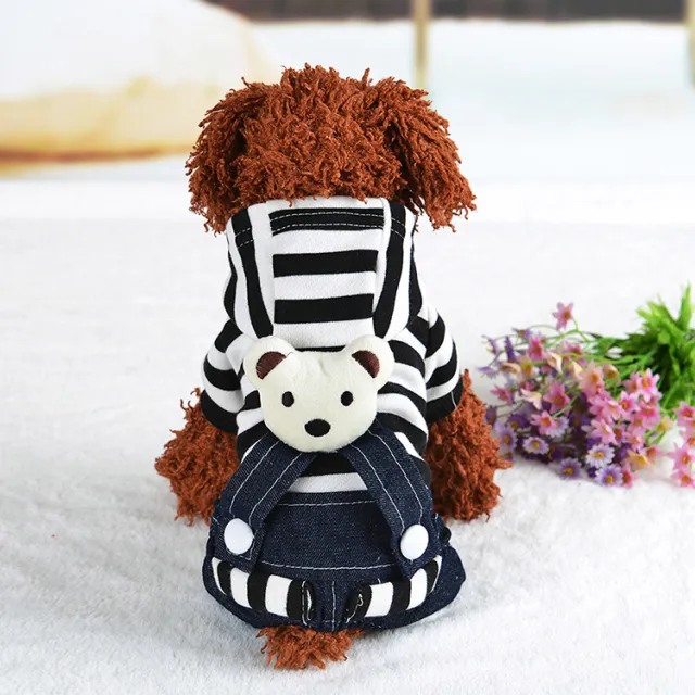 Denim Suspenders Dog Clothes Pet Supplies Clothing Striped Suspenders Bear Four legged Pants Black Striped Overalls - Shop at LoveMi
