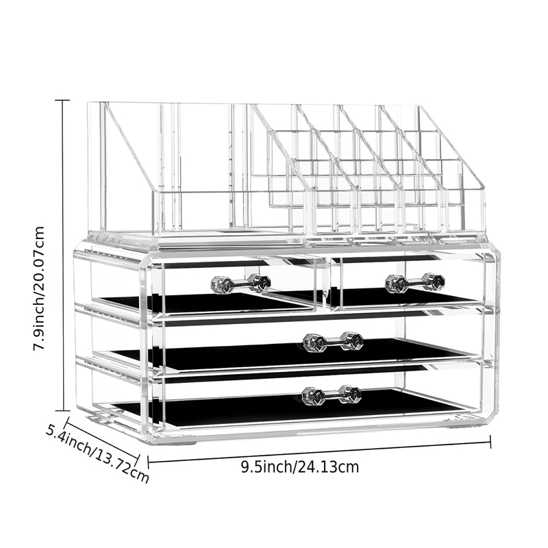 Clear Acrylic Clear Dustproof Makeup Storage, Organizer Drawers Large Skin Care Cosmetic Display Cases For Bathroom Stackable Storage Box With 4 Drawers For Vanity