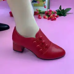 Shallow Mouth Thick Heel Women's Low-top Shoes With Soft Sole And Soft Surface - Red - View 1