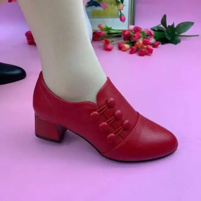 Shallow Mouth Thick Heel Women's Low top Shoes With Soft Sole And Soft Surface Red - Shop at LoveMi