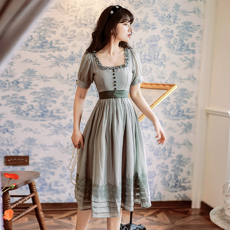 New French Retro Gentle Style Dress Mid-length