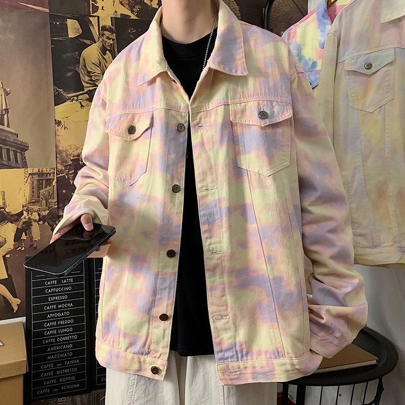 Men's Personality Splash Ink Newspaper Style Denim Loose Long-sleeved Casual Jacket