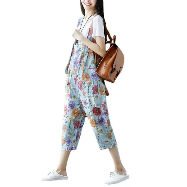 Women's Fashion Minimalist Washed Denim Strappy Trousers Blue - Shop at LoveMi