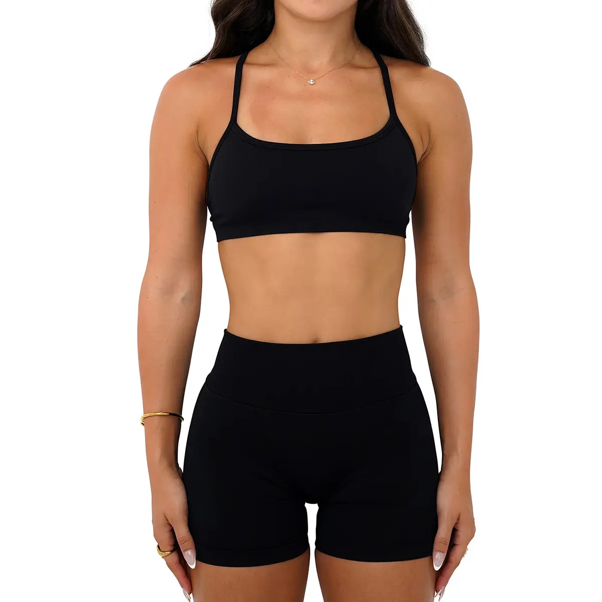 Seamless Tight Yoga Outfit With Back V Waist-Cinching Design, Slim-Fit Quick-Dry Gym Wear For Outdoor Running & Sports