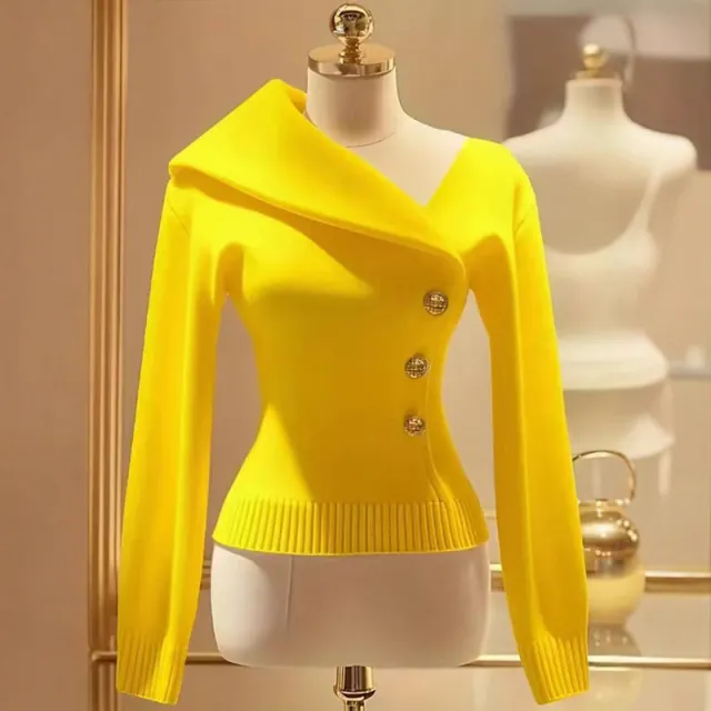Women's One Off Shoulder Y2K Blouse, Long Sleeve Slim Fit Elegant Top Yellow - Shop at LoveMi