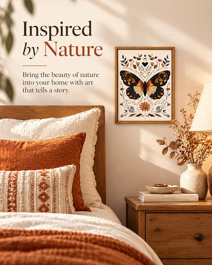 Framed Vintage Butterfly Wall Art Boho Botanical Canvas Decor For Home Bedroom Living Room 8x10 Inch 4