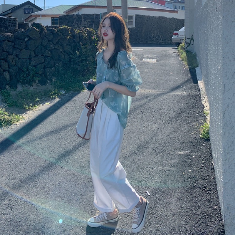 Women's Summer Loose Lotus Leaf Collar Short Sleeve Shirt