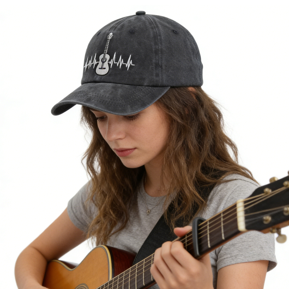 2pcs Guitar Accessories Baseball Cap Guitar Hat Gifts For Women Men, Adjustable Embroidered Wash Cotton Baseball Cap