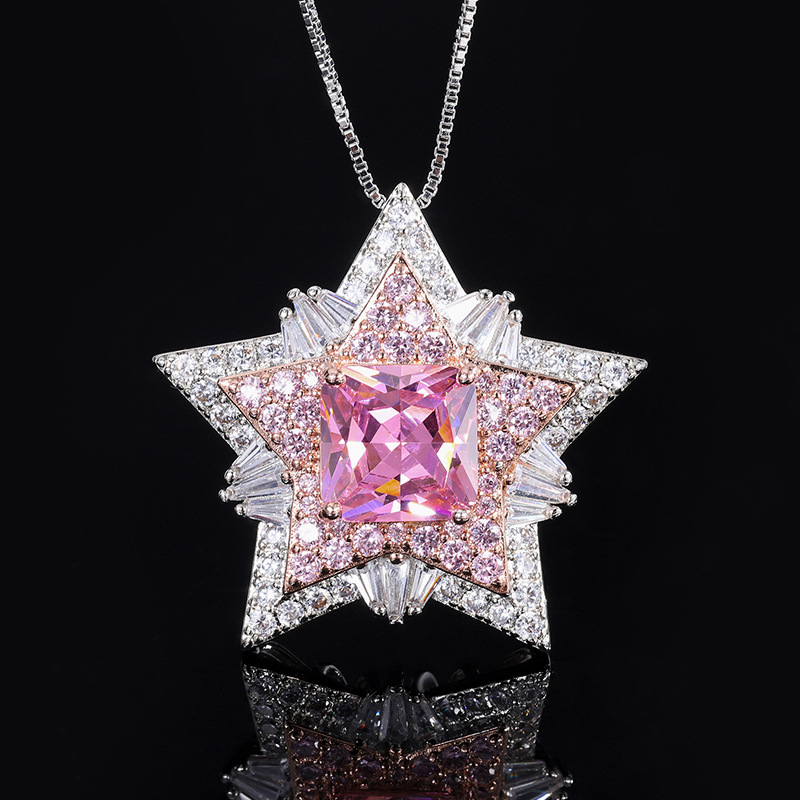 Light Luxury Star Pendant Necklace For Women, Square Cut Honey Yellow Tone Simulated Zirconia Full Pave Rhinestone Thin Snake Chain Clavicle Chain Elegant Business Party Accessories — view 4