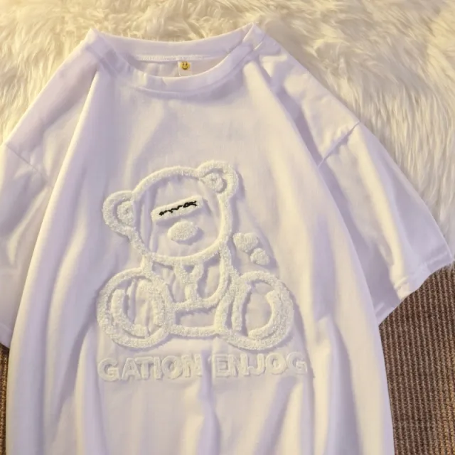 Fashion Round Neck European And American Style Retro Short sleeved T shirt 3White - Shop at LoveMi