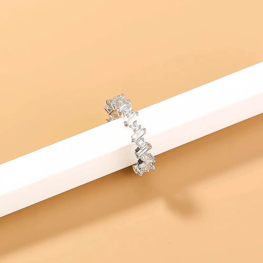 European and American cross-border irregular square staggered trapezoidal zircon copper ring zircon index finger ring female jewelry accessories