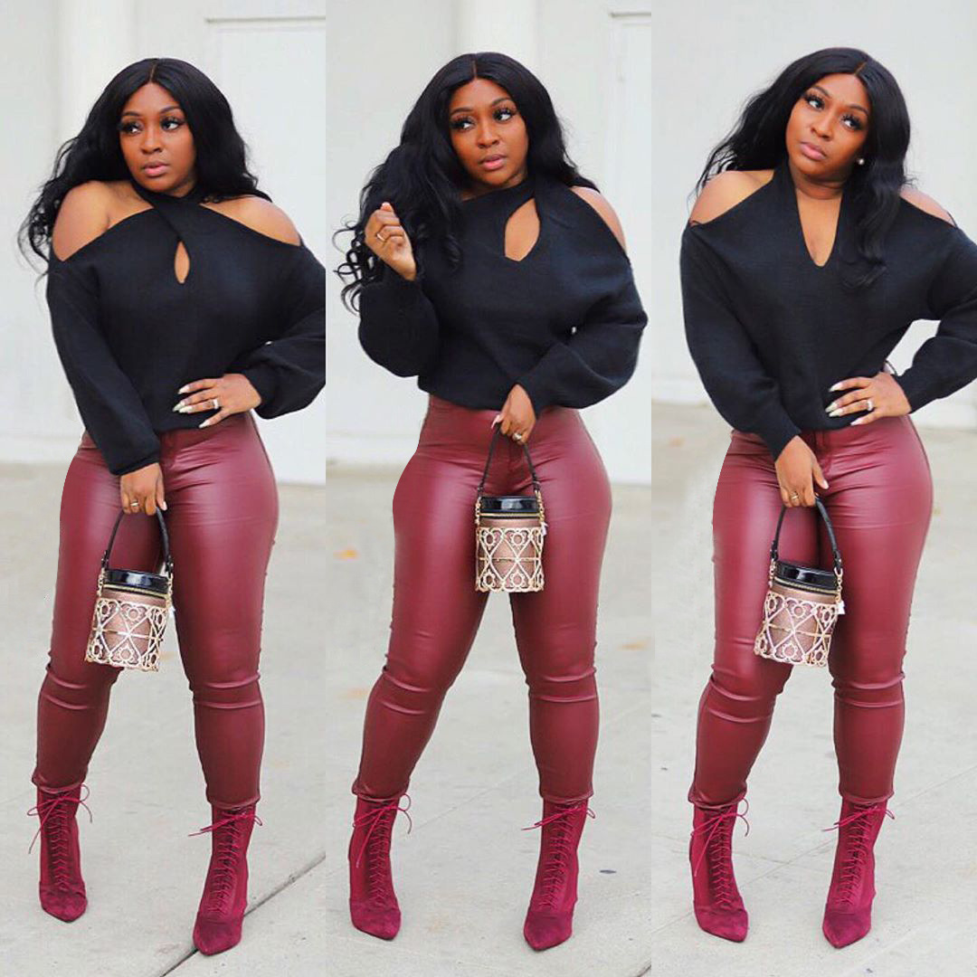 Hanging Neck Wide Truffle Shoulder Sweater Top