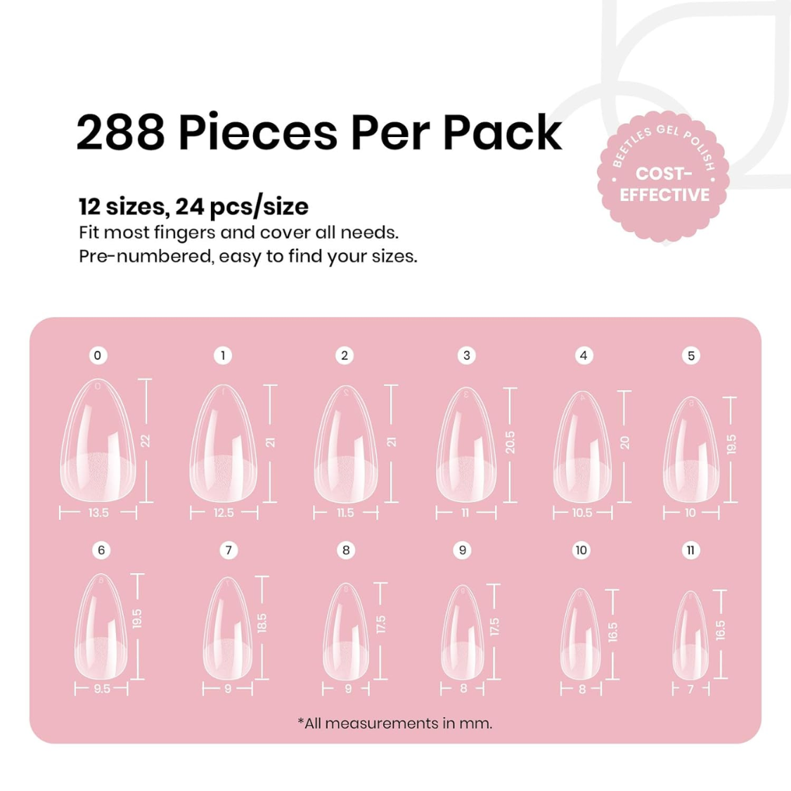 Beetles Soft Gel Nail Tips Short Almond 288pcs In 12 Sizes — foto 2