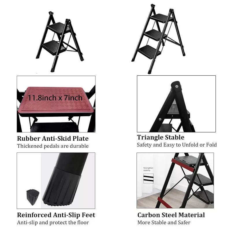3 Step Ladder Folding Portable Compact Heavy Duty Anti-Slip Mat Stoo