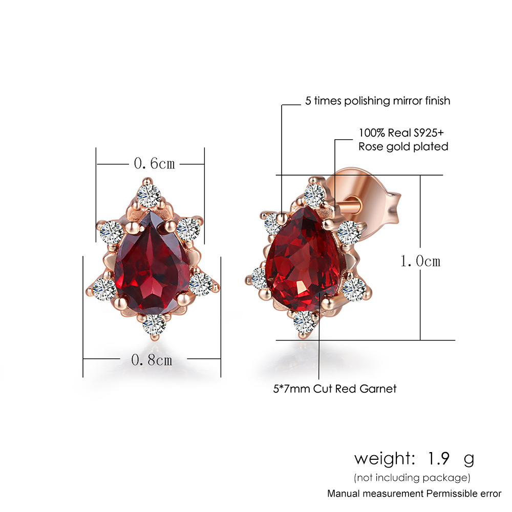 Fashion Pear Shaped Natural Garnet Rose Gold Earrings Earrings
