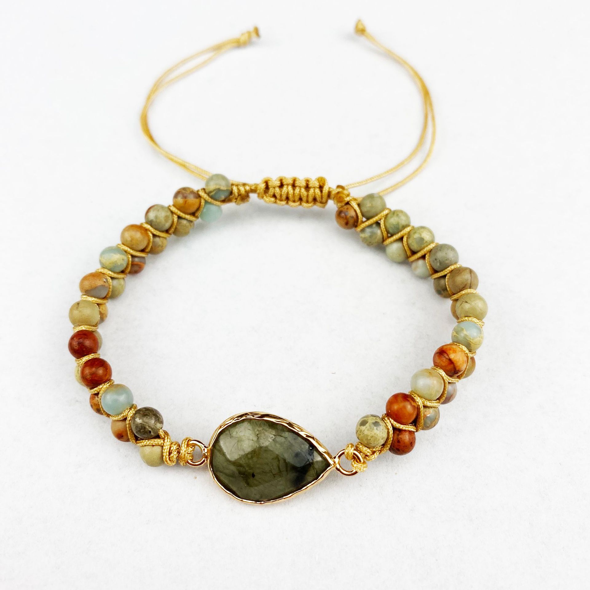 Title 4, Adjustable Natural Shoushan Stone Woven Bracelet