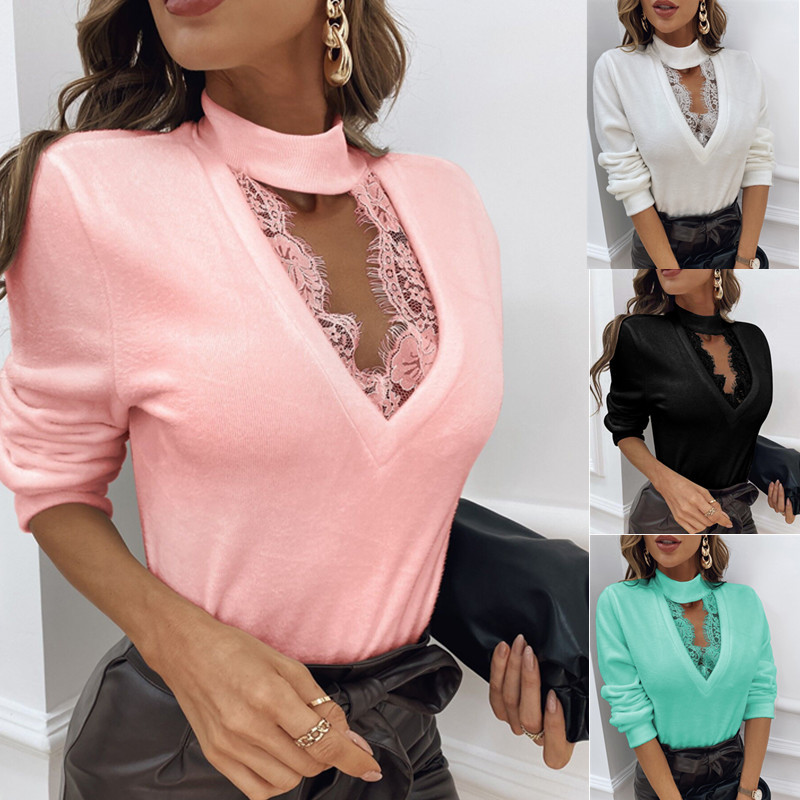 Title 3, Spring Fashion Long Sleeve Lace V-Neck Women