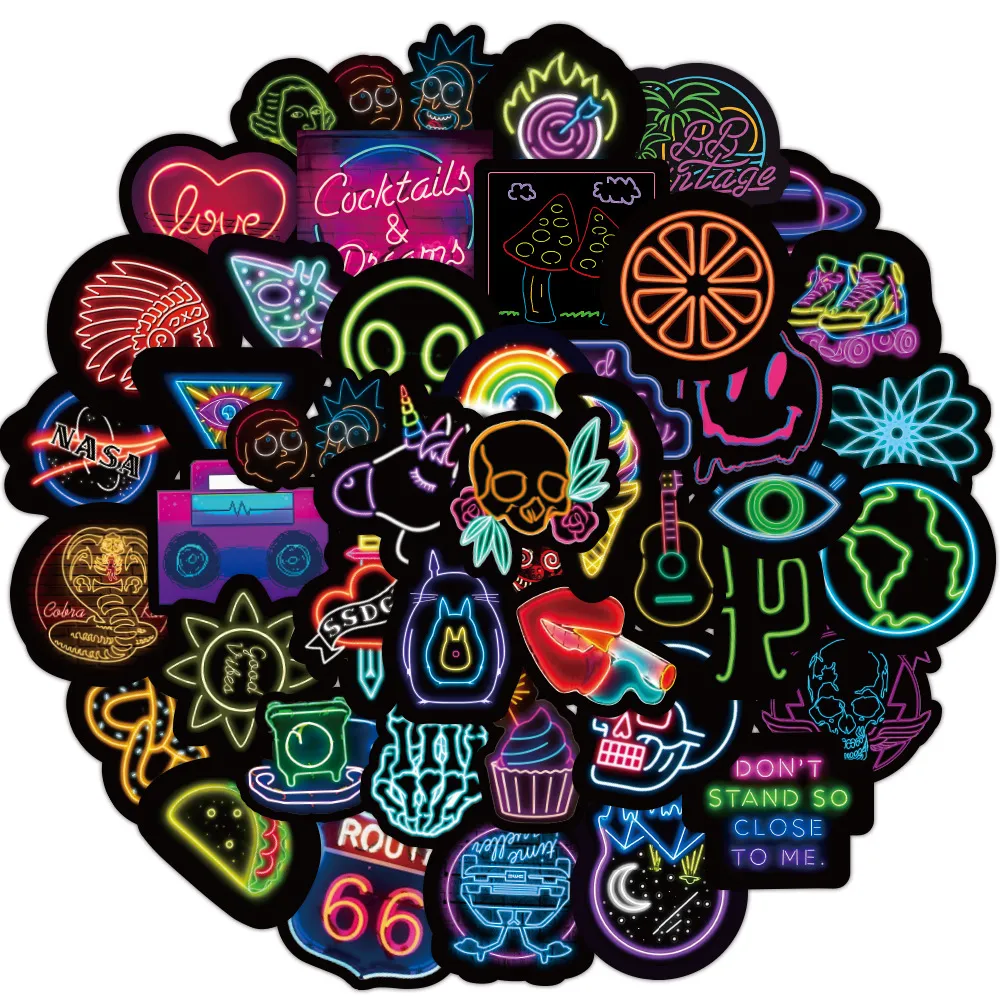 50 Neon Graffiti Stickers Decorative Waterproof Stickers – image 6