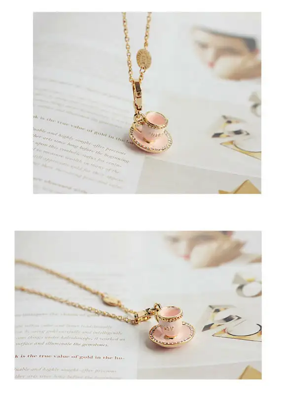Teacup Water Glass Rhinestone Necklace Pendant Keychain