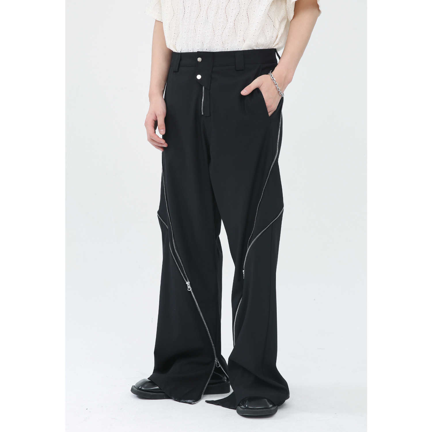 Title 4, Korean Version Zipper Slit Micro Vertical Pants...