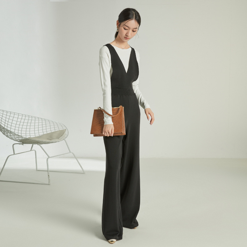 Sleeveless High Waist Strap Casual Knit Jumpsuit Autumn