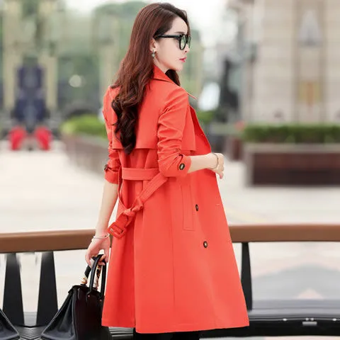 New Slim Size Windbreaker Women's Medium Long Coat Women - Orange