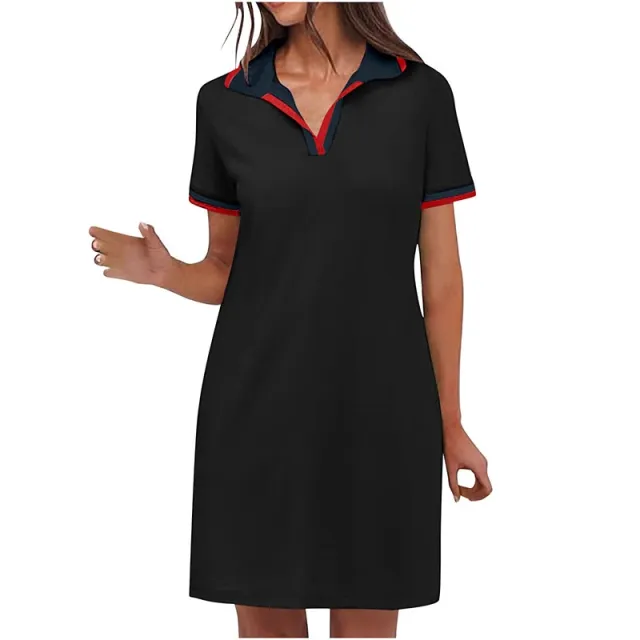 Women's Polo Dress Short Sleeve V Neck Casual Summer Mini Shirt Dress With Pockets Black - Shop at LoveMi