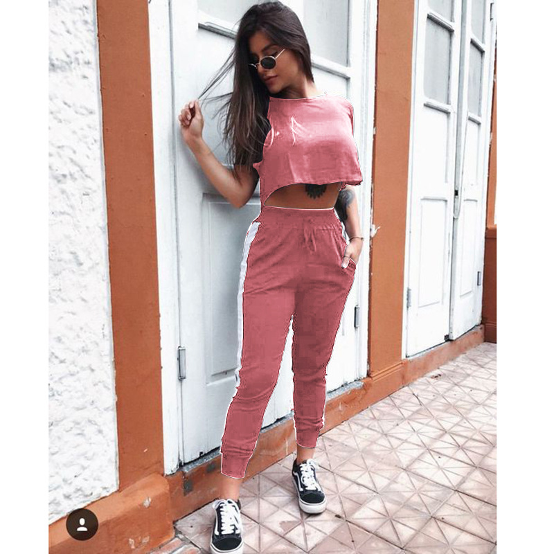 Round Neck Short Sleeve Crop Navel Casual Suit