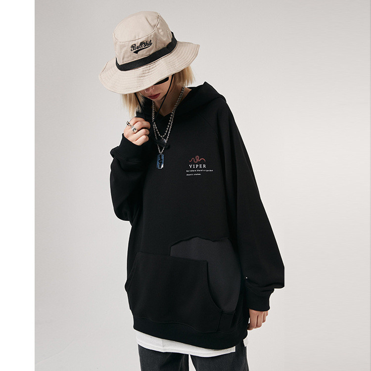 Personalized Printed Drop-shoulder Loose Hooded Sweatshirt