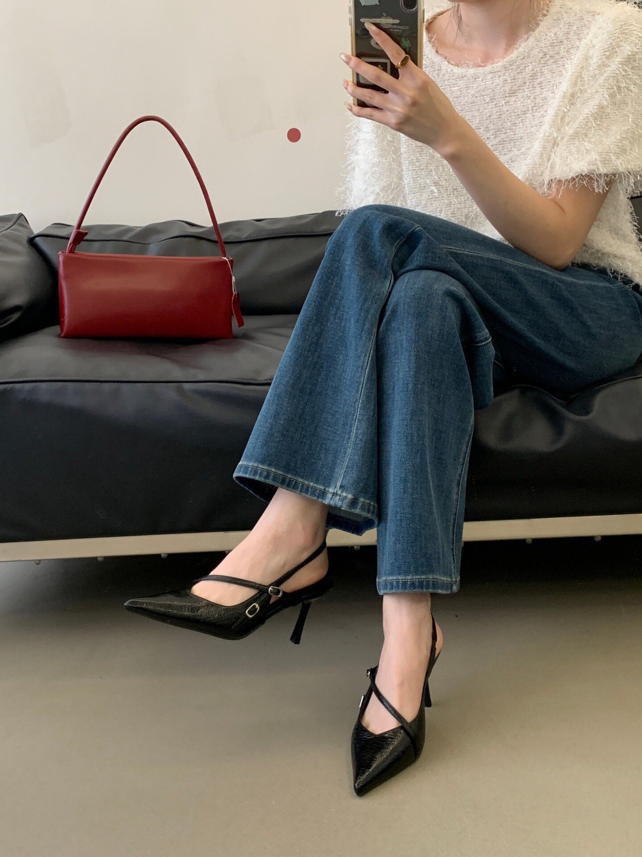 French Elegant Mature Pointed Toe Closed-Toe Backless Sandals, Women One-Strap New Arrival Stiletto Heel Shallow Mouth Sandals