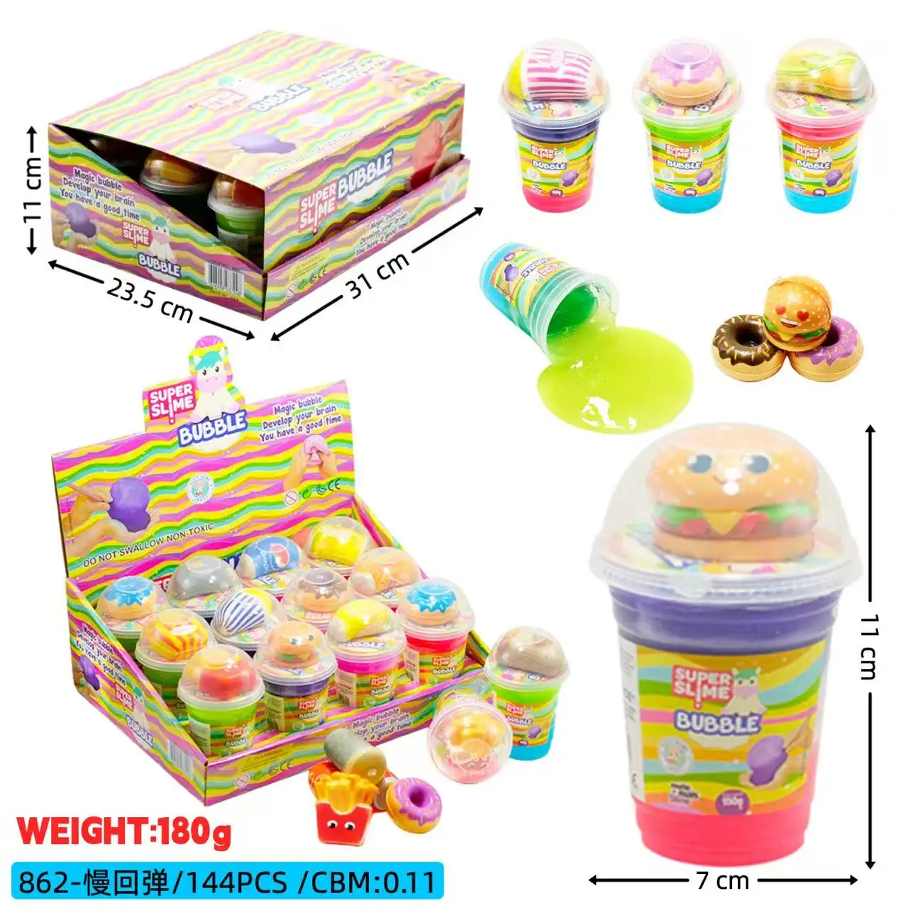 Slow Rebound Squish Bubble Slime Cup 180g