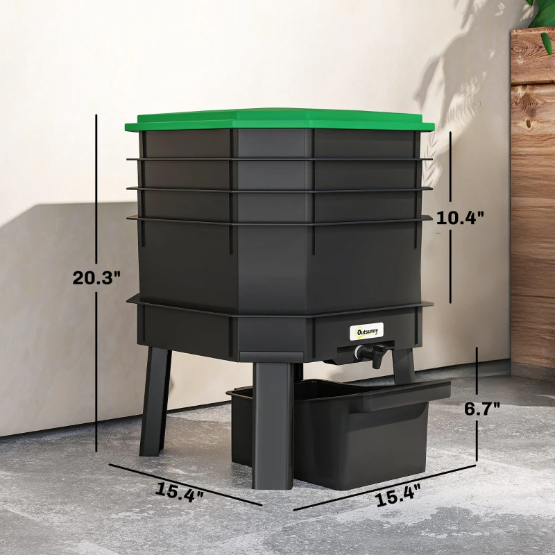 4-Tray Worm Composter Bin, 7.4 Gal Outdoor & Indoor Worm Composter For Recycling Food Waste, Dark Green